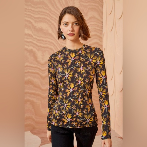 Ulla Johnson Aurelia Turtleneck Floral Long Sleeve Top - Picture 1 of 9